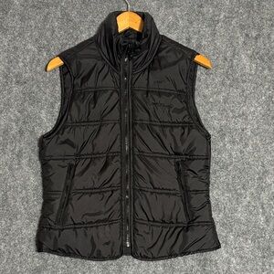 Fila Women’s Black Puffer Vest Size L | Quilted Zip Front Logo Detail
